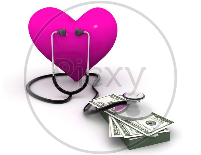 Heart With Stethoscope And Money