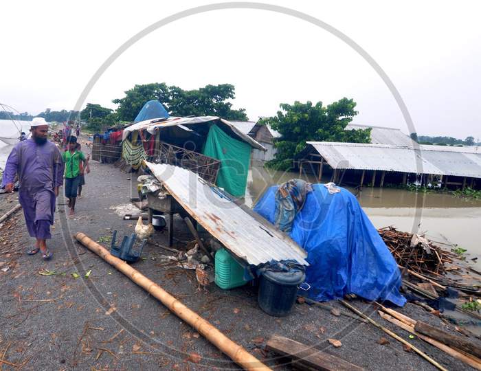 Flood Affected People Moving To A Temporary Shelter In Morigaon District In The Northeastern State Of Assam on june 28,2020