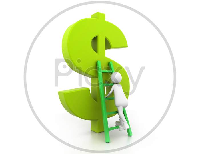 Man Climbing Up The Dollar Symbol