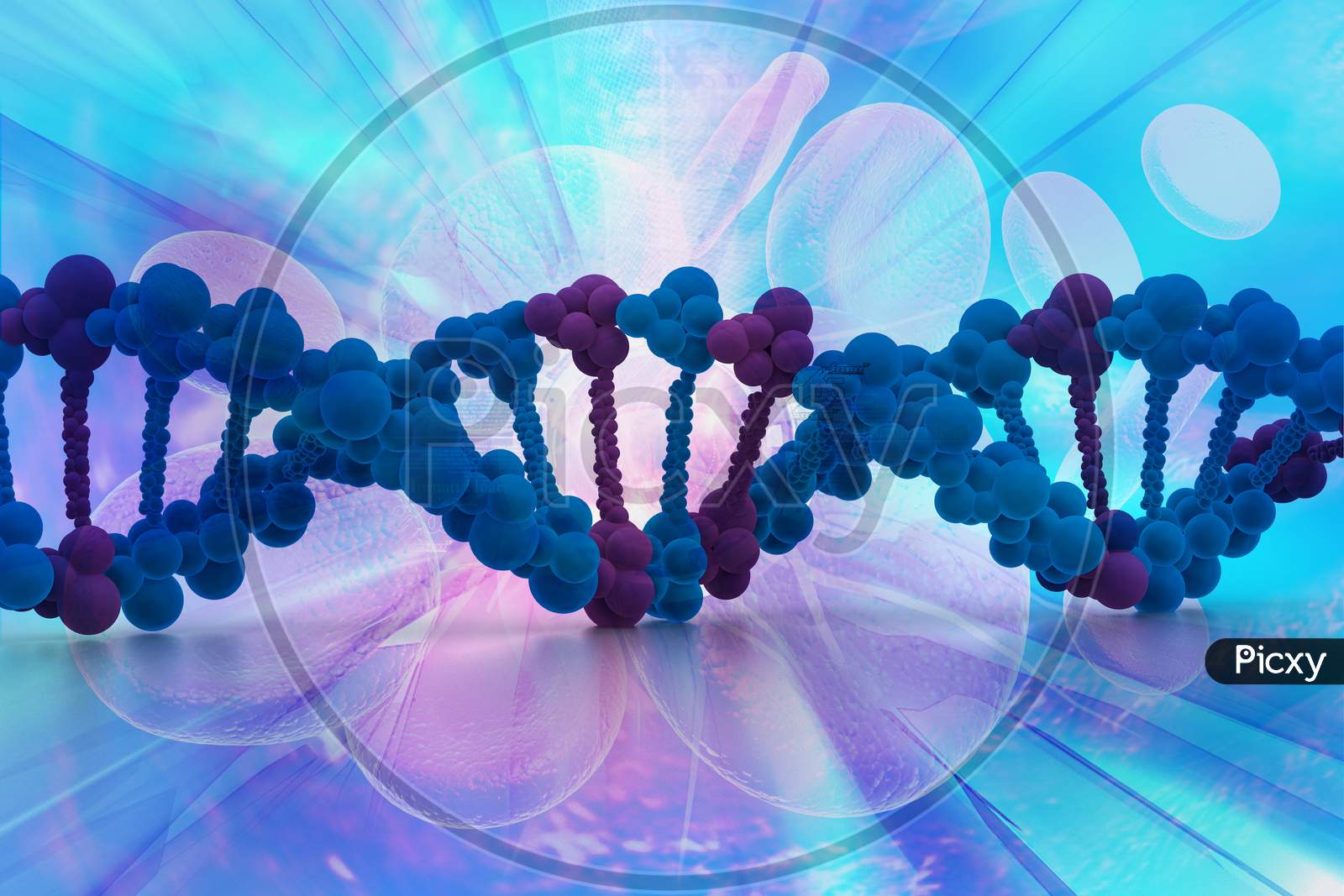 3D Dna Strands On Abstract Background