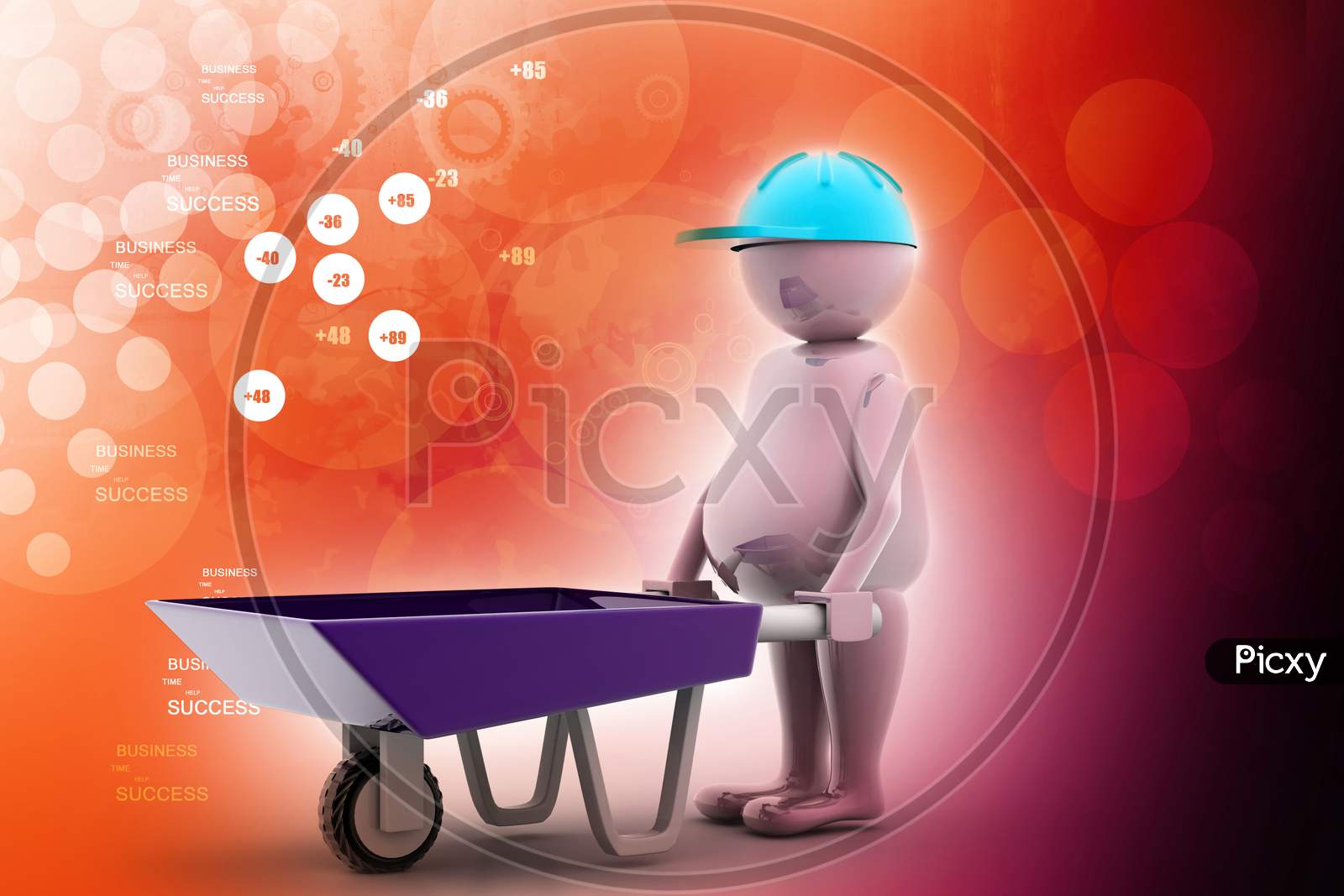 3D Multi Use Construction Worker With A Wheelbarrow In White Background