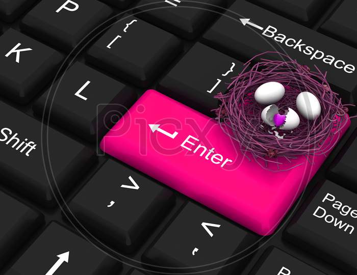 Enter Key With Pink Heart From Broken Egg