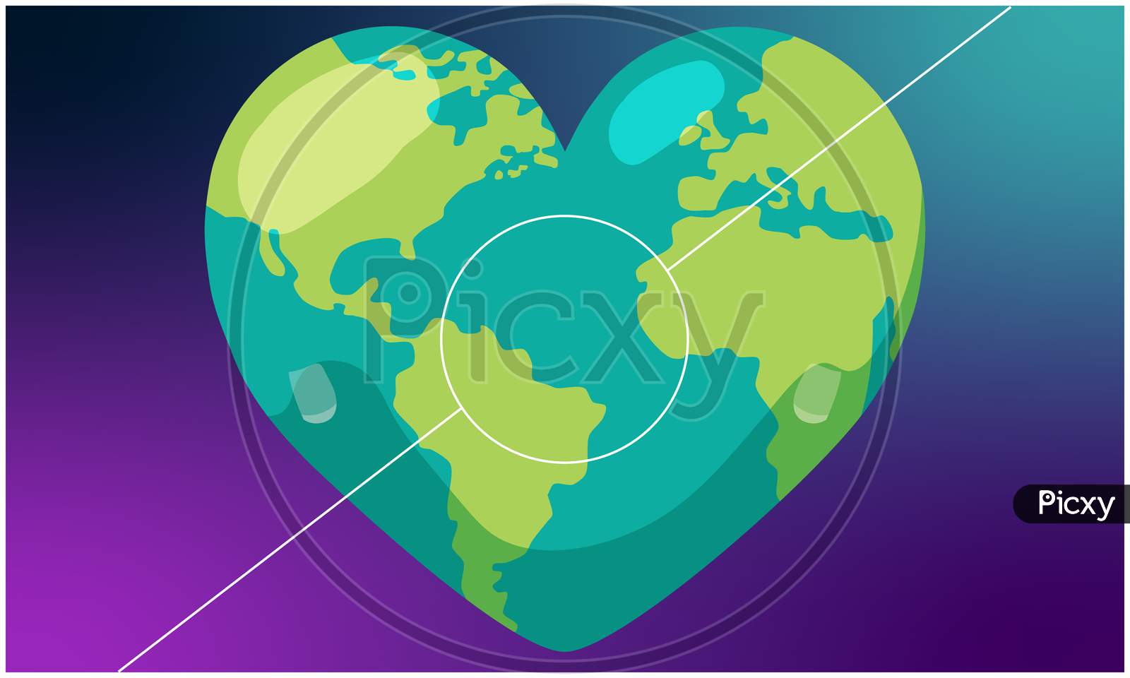 Digital World Map On Heart With Abstract Background