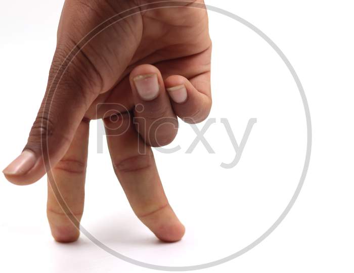 Two-finger close-up on white background