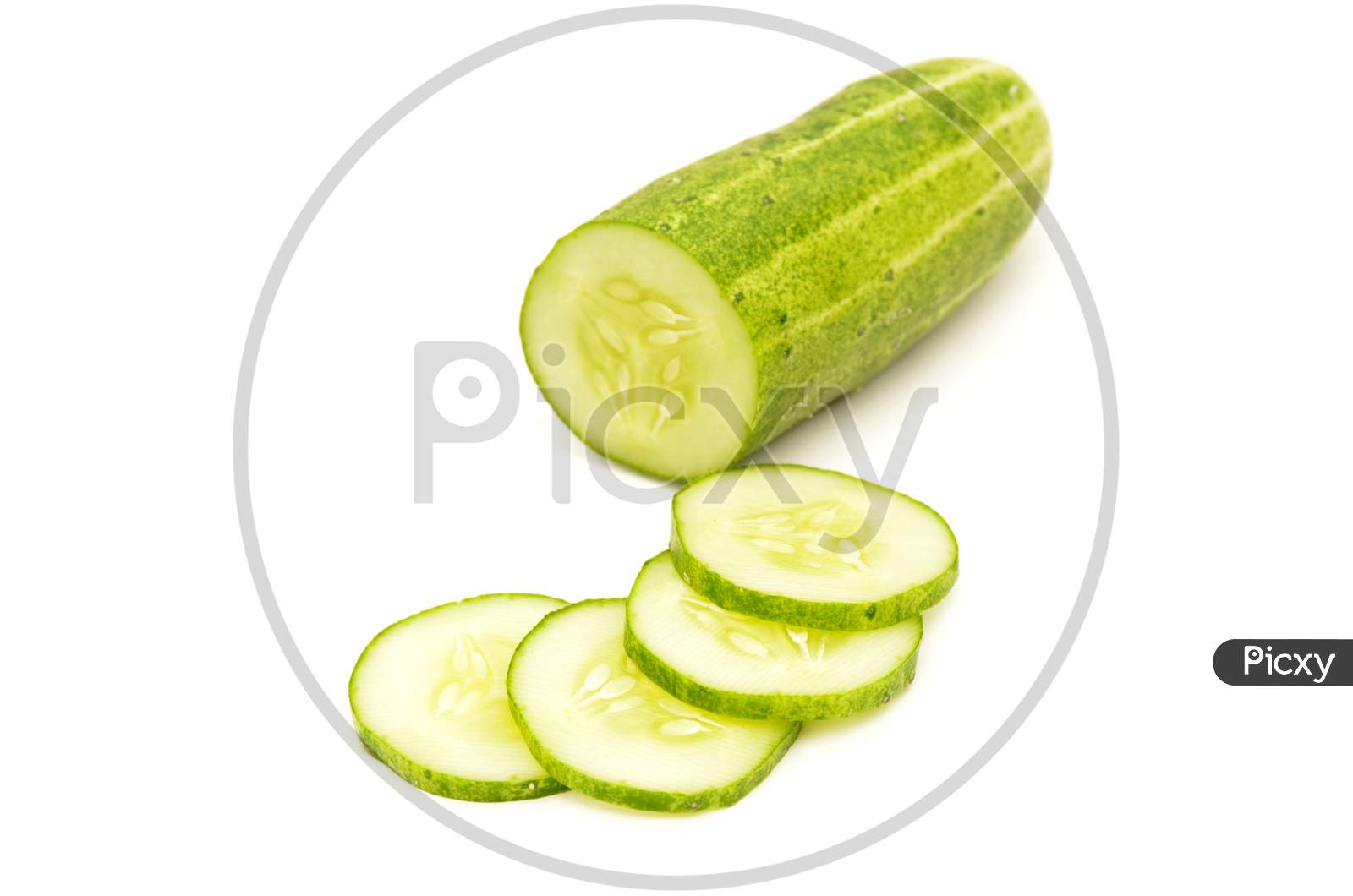 cucumber with slice onwhite background.