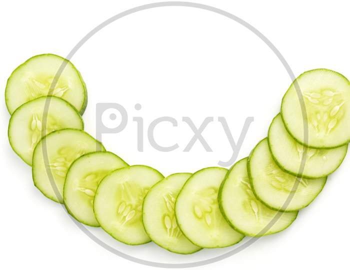 cucumber slice isolated on white background.