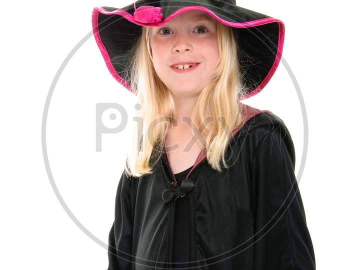 Pretty Young Blonde Girl With Missing Teeth Dressed As A Witch For Halloween'En