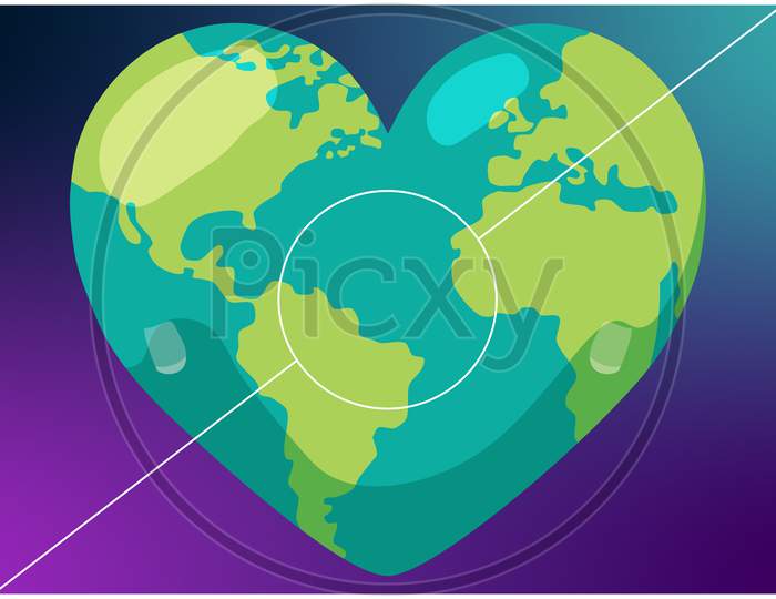Digital World Map On Heart With Abstract Background