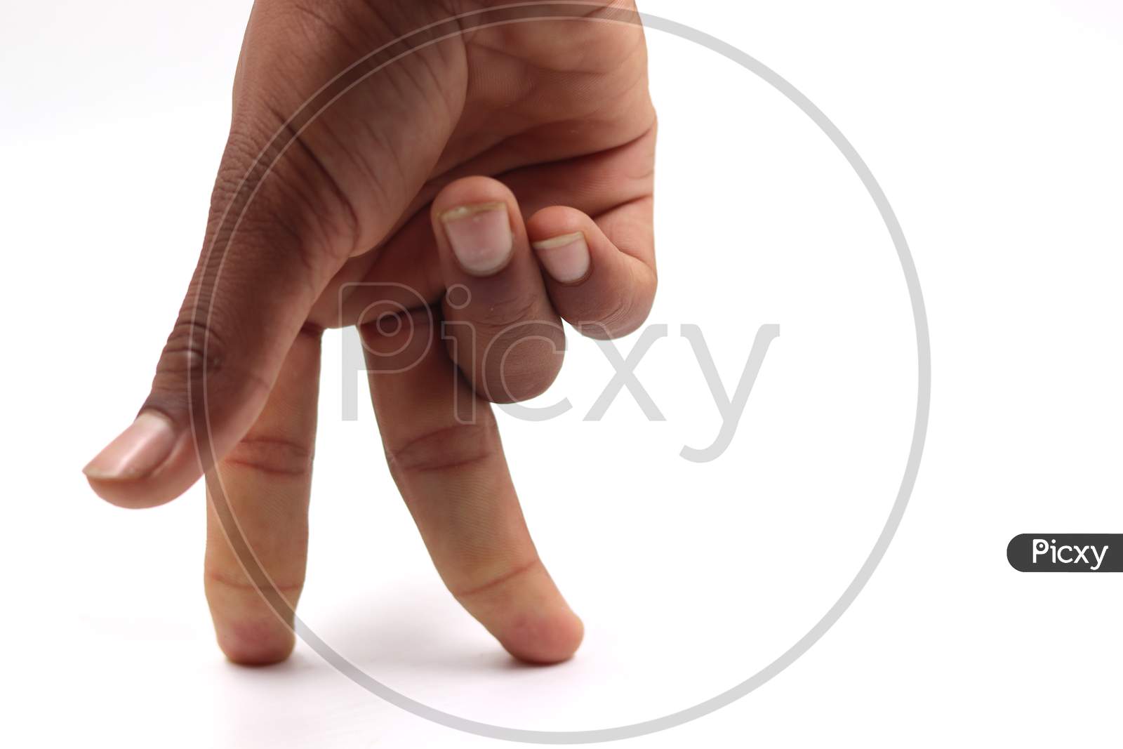 Two-finger close-up on white background