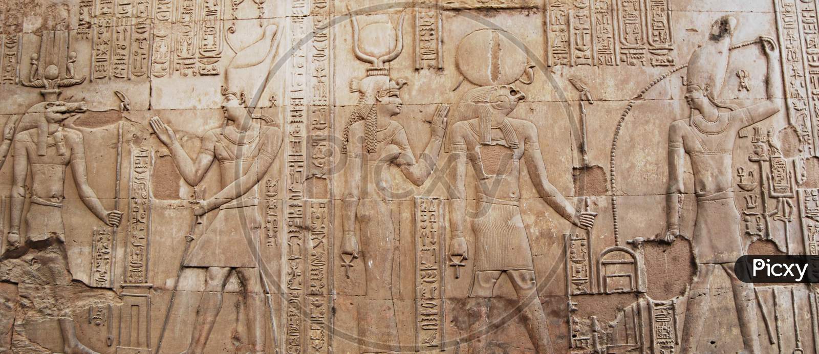 Ancient hieroglyphic at the Temple of Kom Ombo.