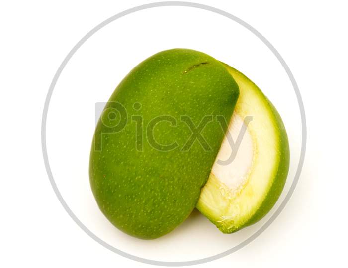 the ripe cutt mango isolated on white background.