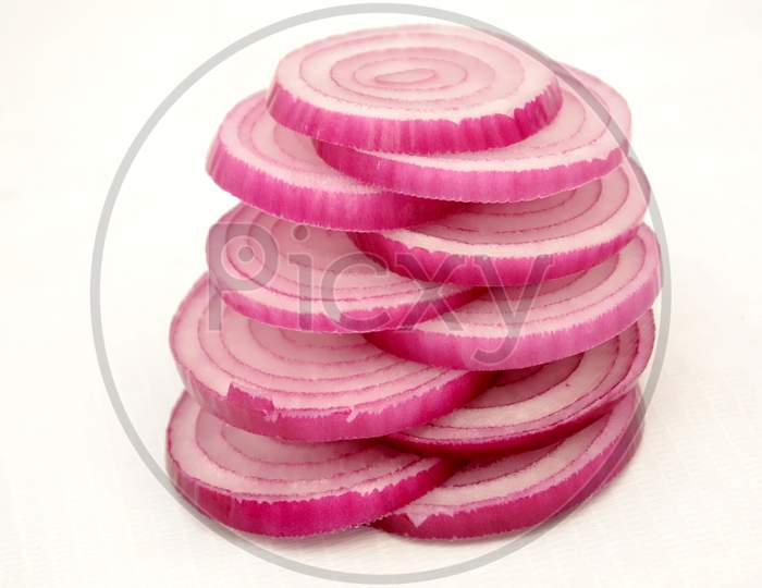 sliced the onion isolated on white background