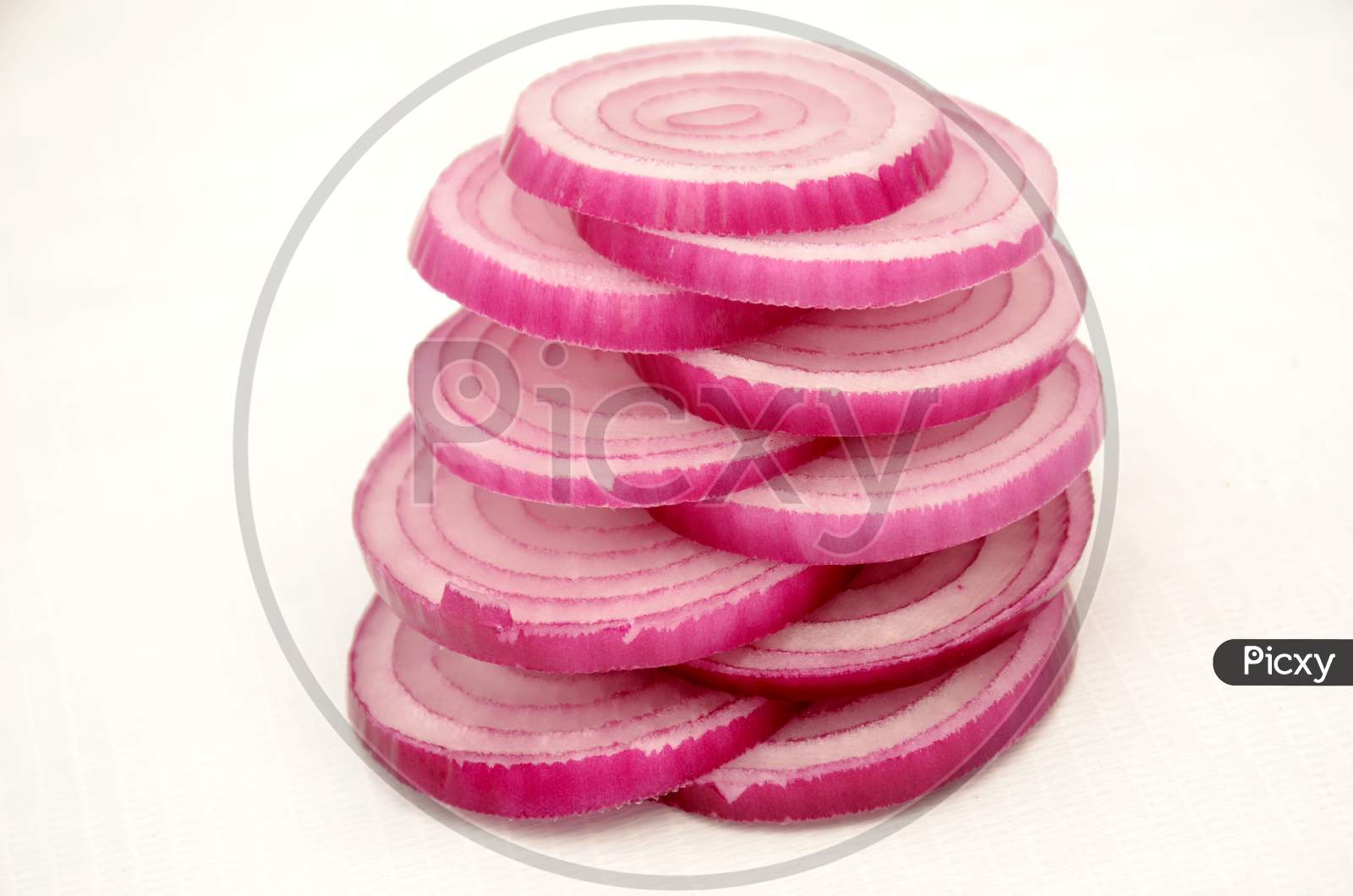 sliced the onion isolated on white background