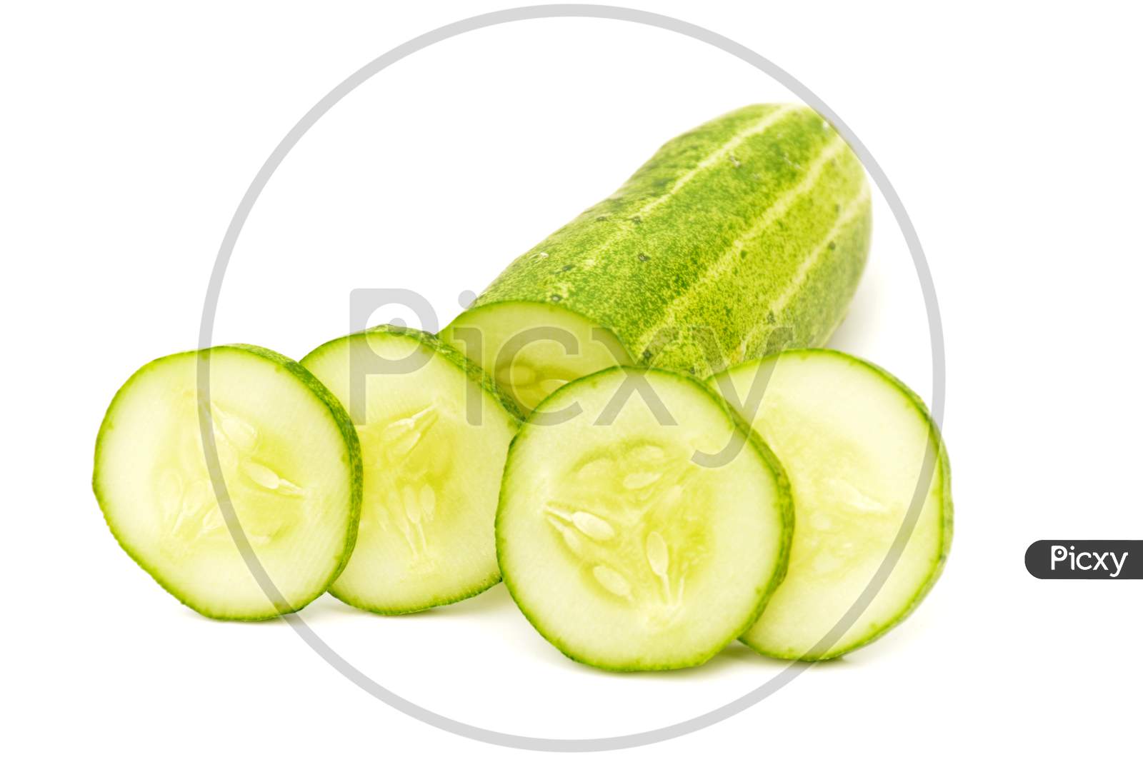 ripe cucumber sliced on white background.