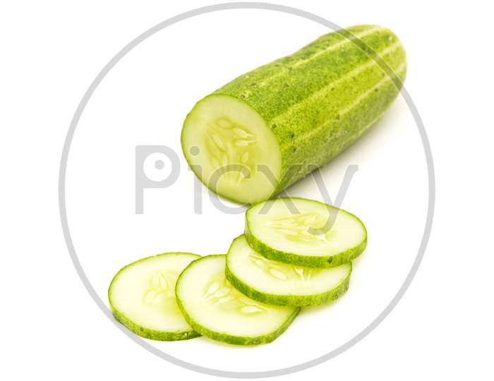 cucumber with slice onwhite background.