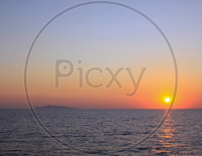 Sunset In The Cyclades Sea, Mediterranean Greece