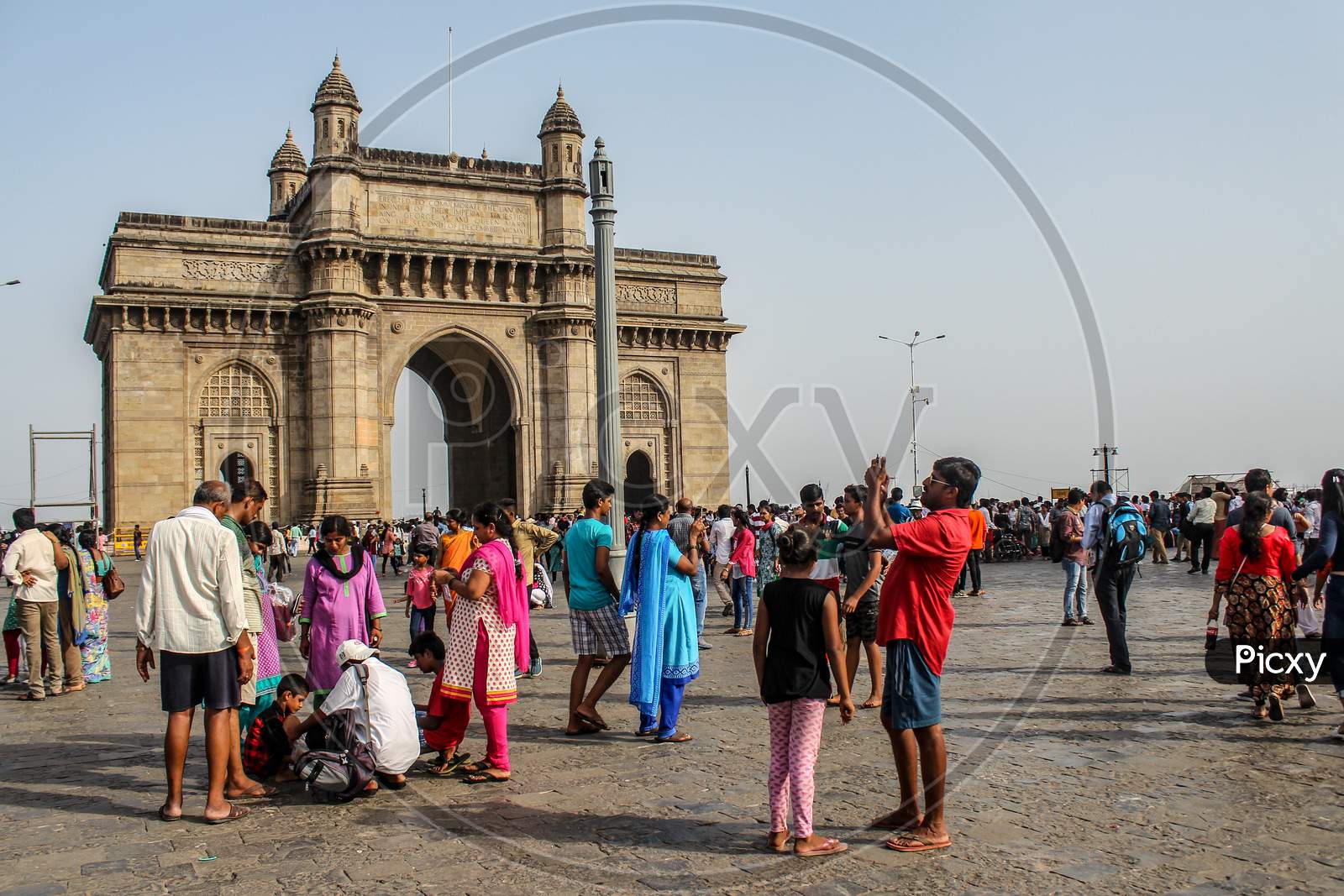 Mumbai, Maharastra/ India - June 4 2020 :- A Shot Of Gateway Of India With Lots Of Tourists Around It.