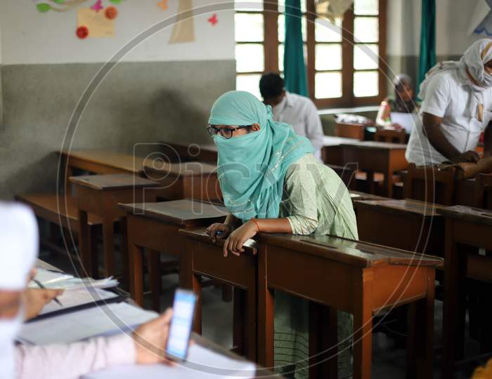 Newly appointed Teachers Attend Uttar Pradesh Basic Education ( Primary)  Counselling with protective face masks at a School In Prayagraj during the extended lockdown amid coronavirus pandemic , June 3, 2020.