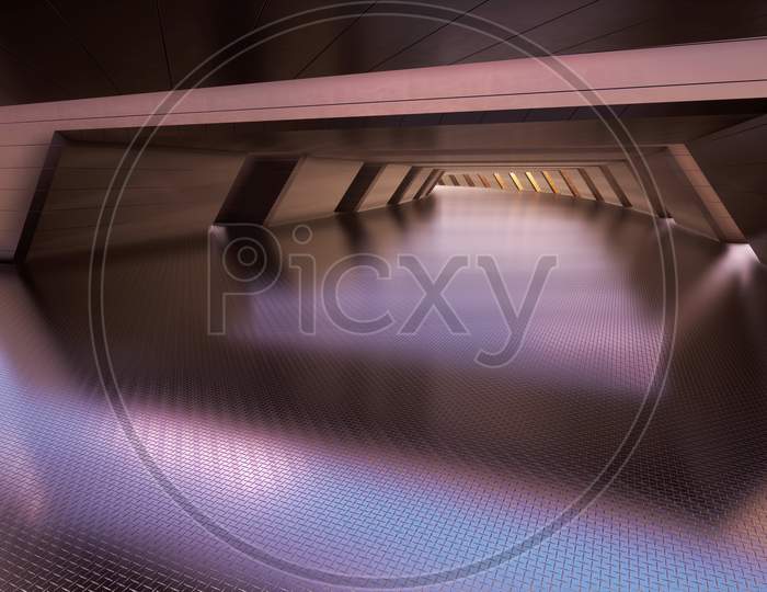 Colorful abstract panoramic background: metal tunnel.