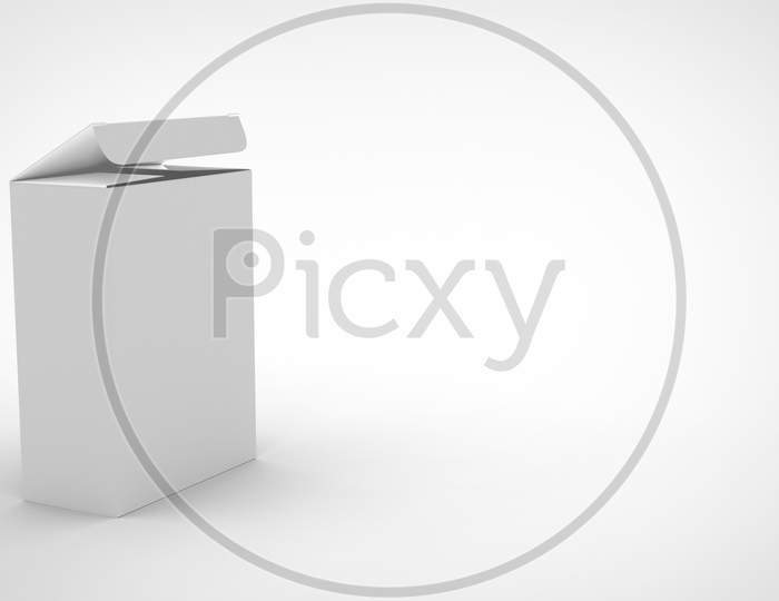 A White Paper Box Half Open In White Background.3D Render Mockup
