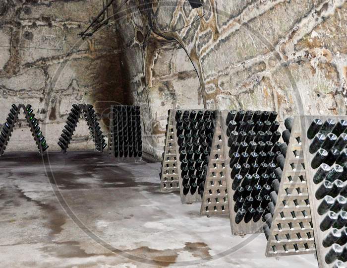 Wine Bottles Stored In A Wine Factory