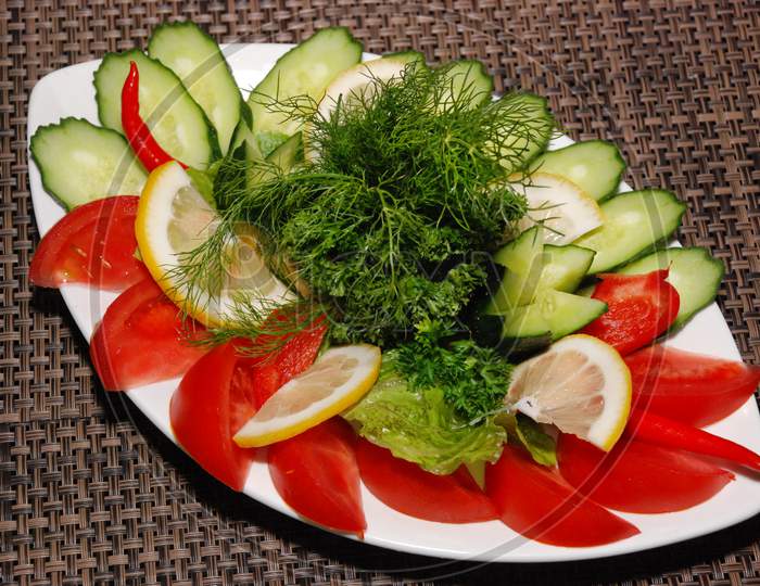 Sliced Vegetables On The White Plate