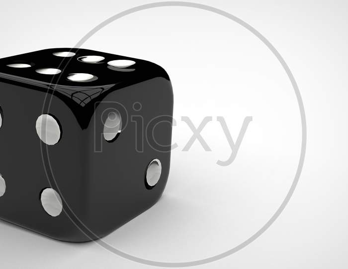 3D Render Mockup Of A Shiny Plastic Rolling Dice With White Numbers In A White Background