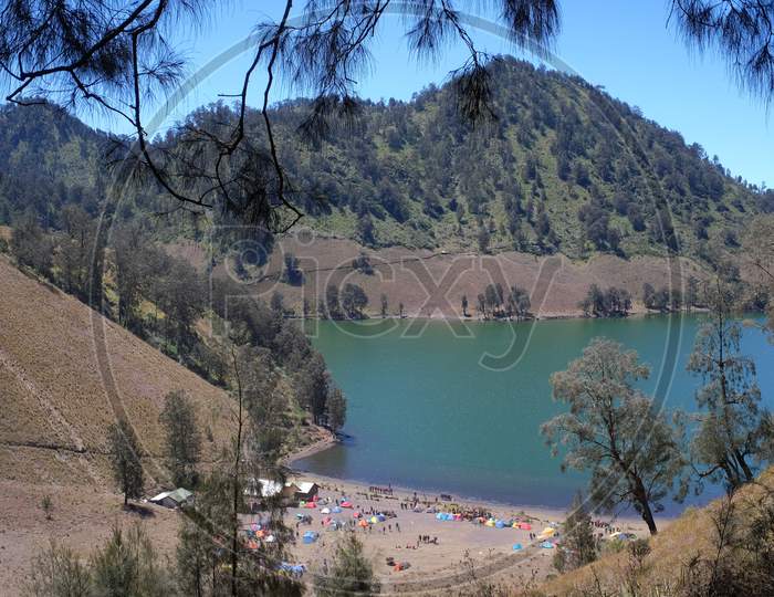 Ranu Kumbolo, a freshwater lake located at an altitude of 2400 above sea level