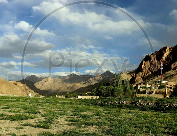 Water Flowing Channels In The Valleys of Ladakh With Hills in Background