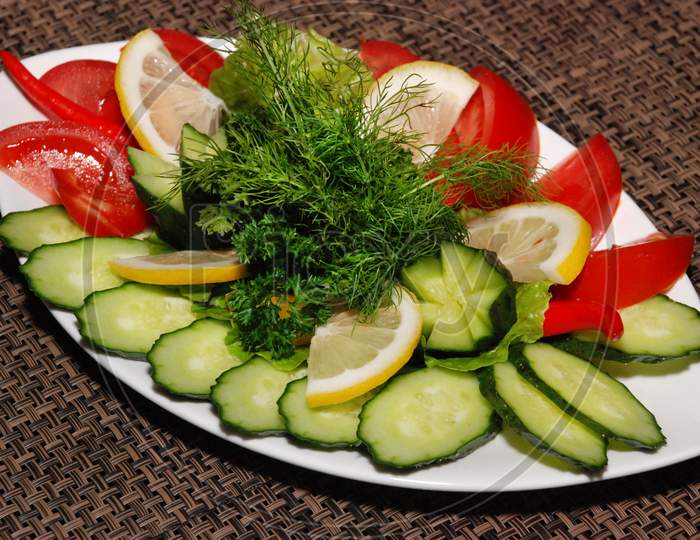 Sliced Vegetables On The White Plate