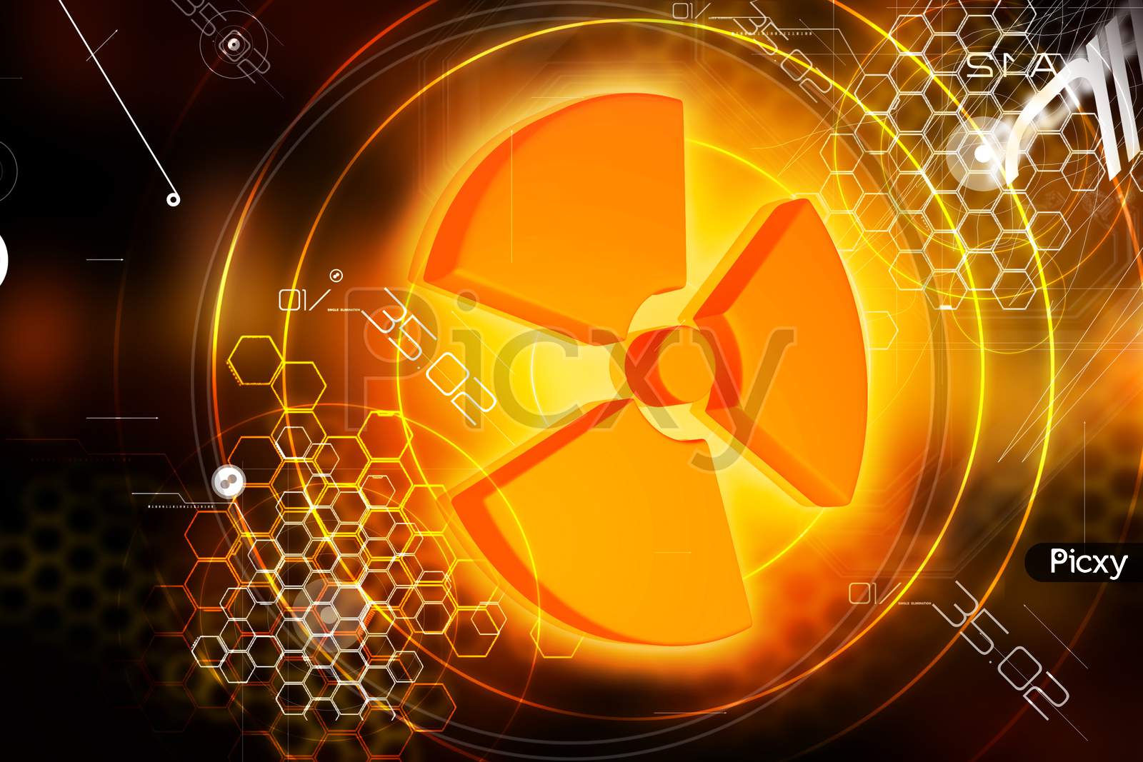 3D Highly Rendering Radiation Symbol In Digital Color Background