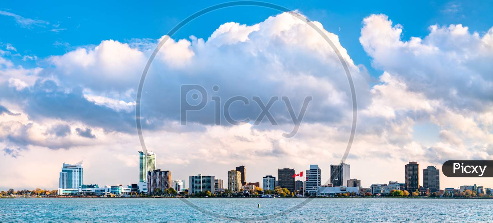 Panorama Of Windsor, Canada Across The Detroit River