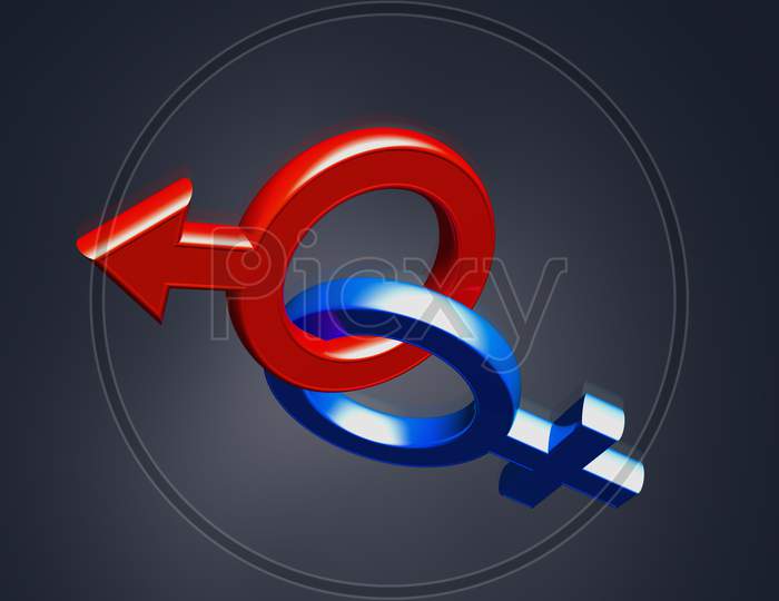 Highly 3D  Rendering Male And Female Symbol In Color Background