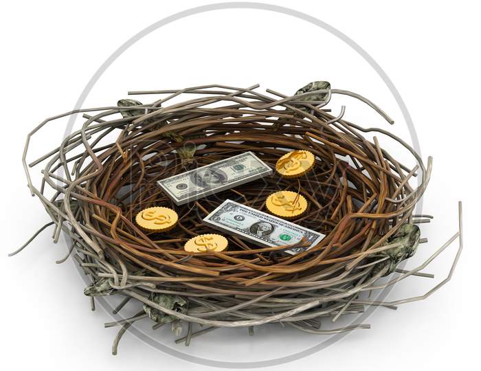 Dollar Sign In Being Protected In A Nest. Conceptual Design