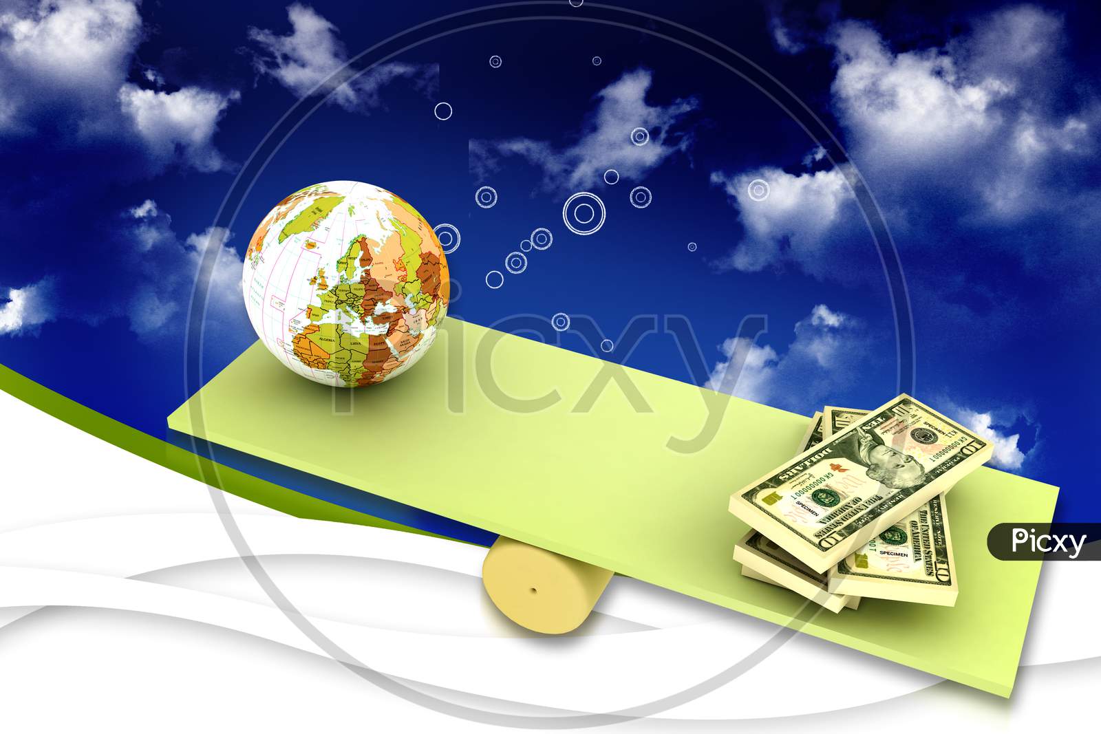 High Quality 3D Earth And Dollar In Digital Color Background