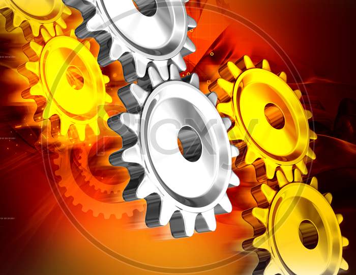 3D Illustration Of  Gear In Abstract Color Background