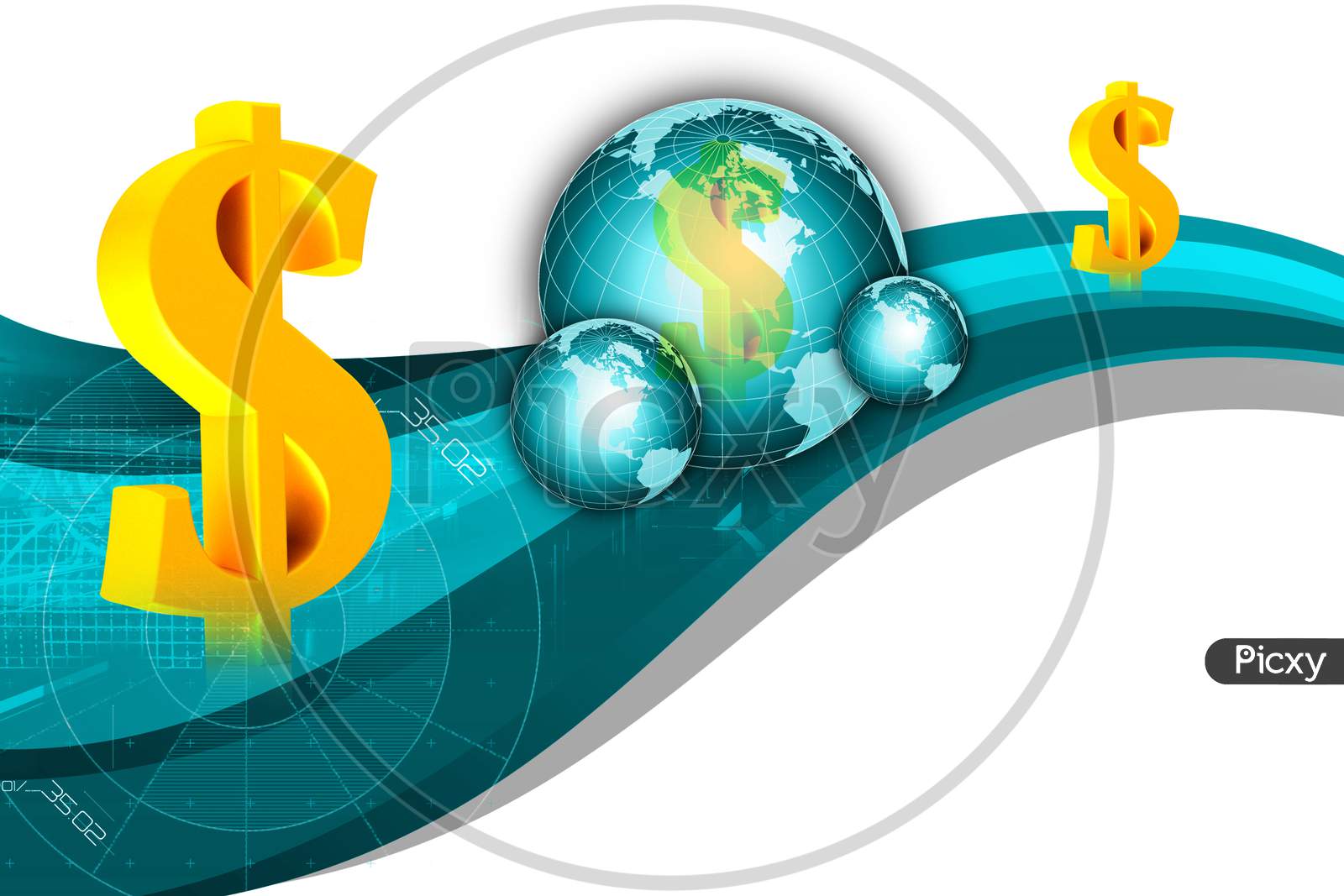 High Quality 3D Rendering Of Earth And Dollar Sign In White Background