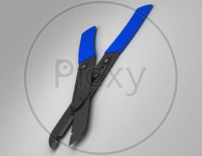 3D Rendering Of Multi Use  Wire Cutter In Grey Background