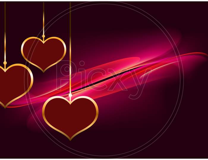 Hanging Gold Heart On Abstract Background