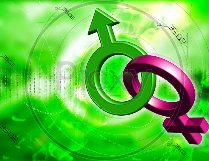 Digital Illustration Of Male And Female Sign In Color Background