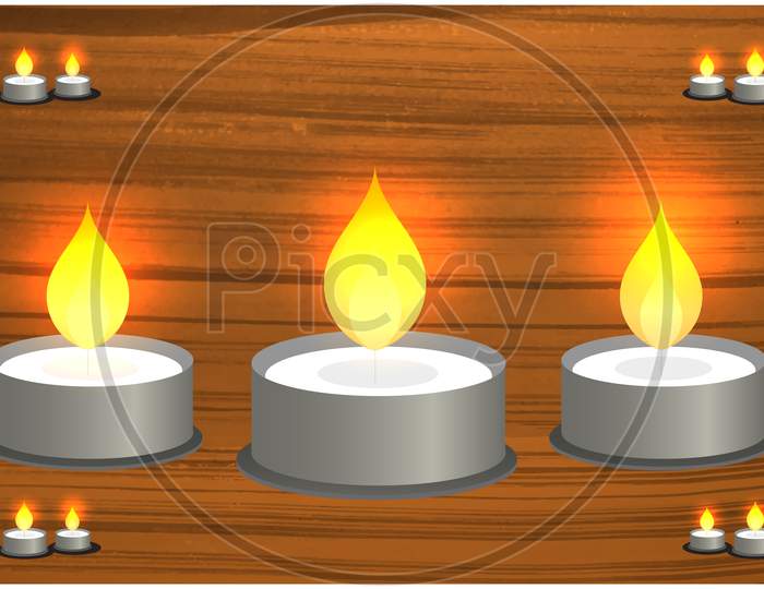Digital Textile Design Of Candles On Wooden Background