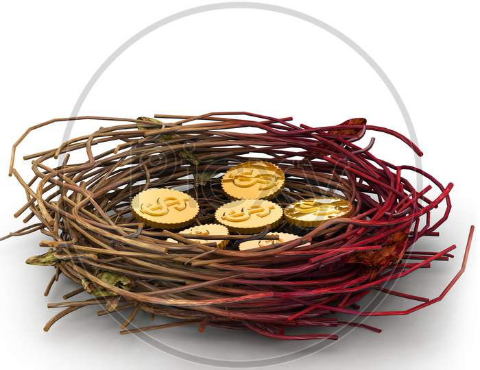 Dollar Coins In Being Protected In A Nest. Conceptual Design