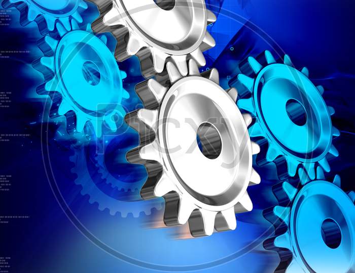 3D Illustration Of  Gear In Abstract Color Background