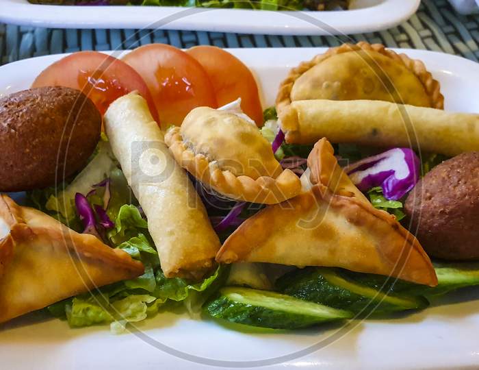 Arabic Set Of Food, Vegetables And Pastries.