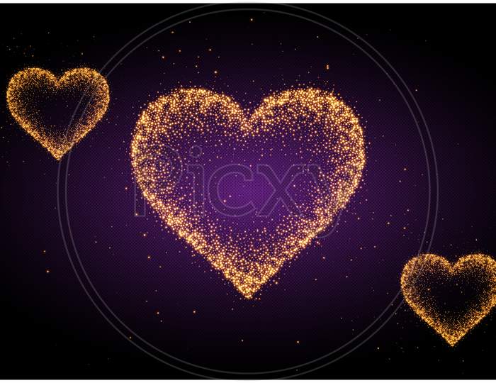 Crystal Gold Heart On Abstract Background
