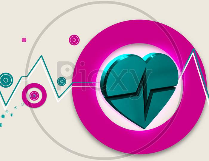 High Quality 3D Rendering Of Heart Ecg In Color Background