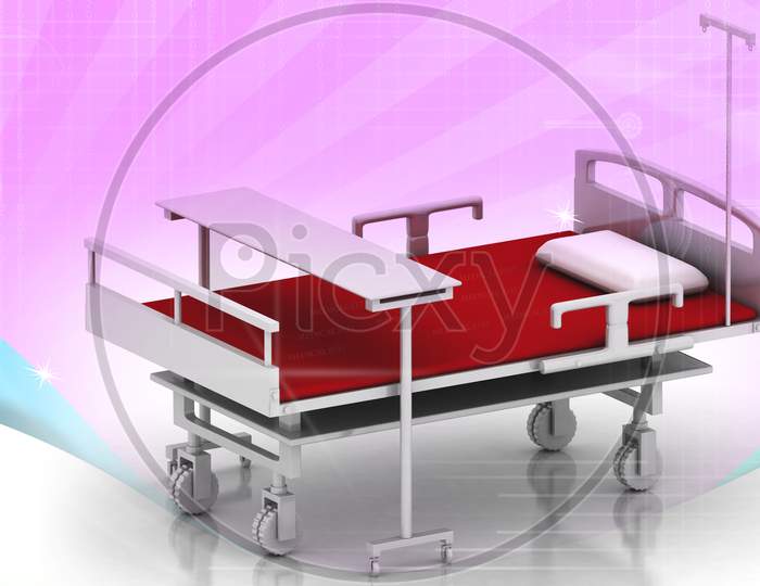 3D Multi Use Hospital Bed In Abstract White Background