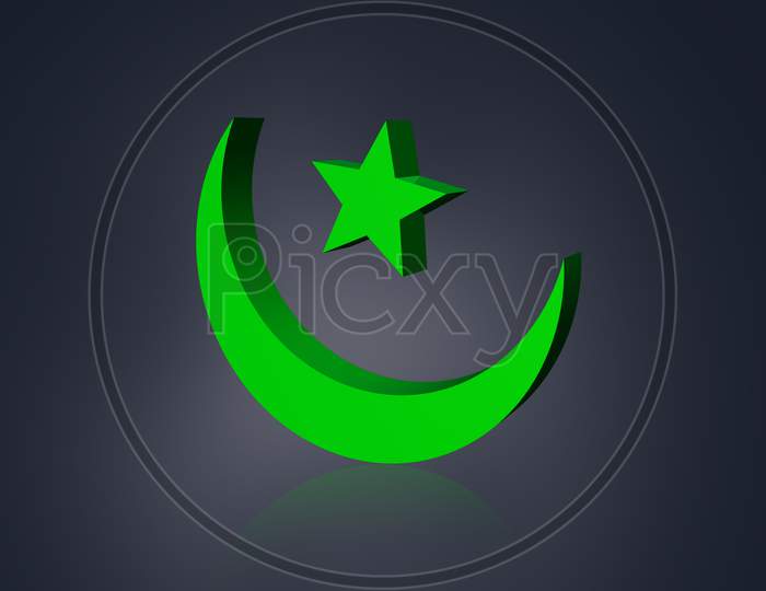 Highly 3D  Rendering Crescent Moon Symbol In Color Background