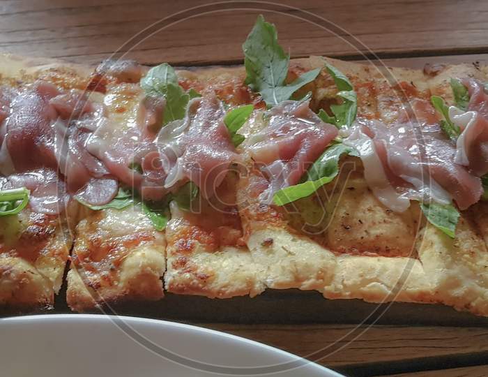 Flat Bread With Herbs And Ham.