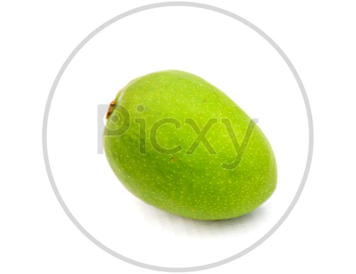 ripe green mango isolated on white background.